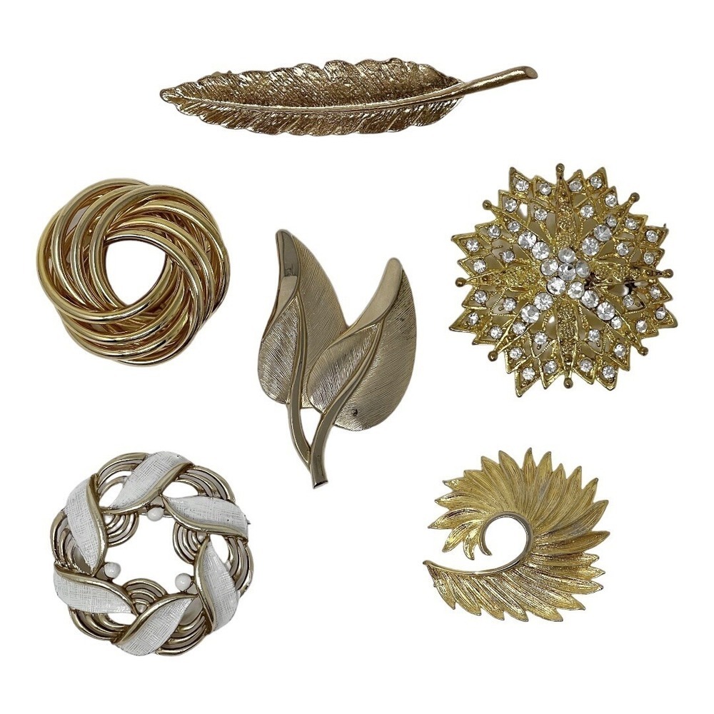 Lot Of 6 Vintage Brooches Gold Tone, Unbranded